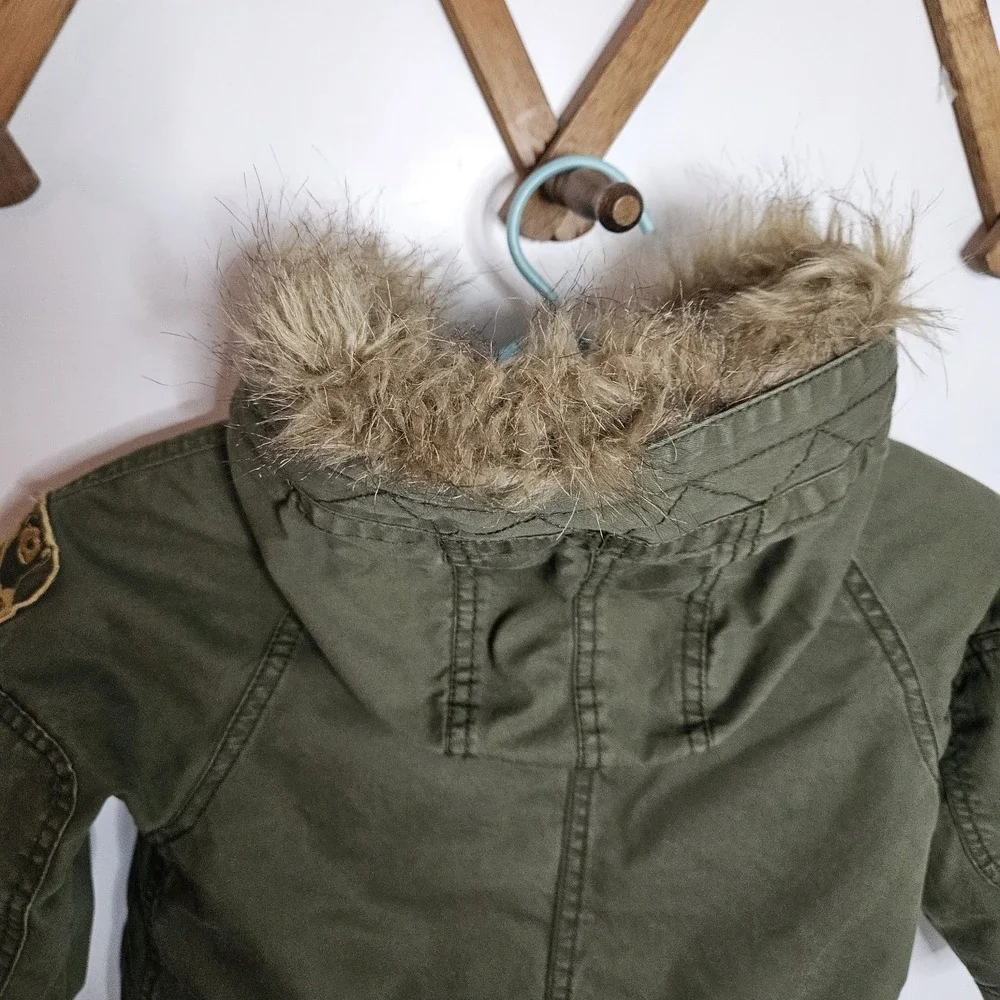 Zara Baby Boy  Army Green Faux‎ Fur Hooded Winter Jacket Coat Size 18 24 Months